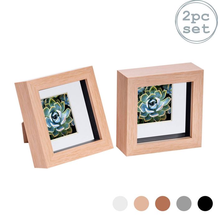 Nicola Spring Shadow Box Frames - 4 X 4" With 2 X 2" Mount - Light Wood - Pack Of 2