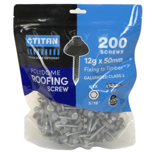 Titan 12G x 50mm Class 3 Galvanised Polydome Roof Screw - 200 Pack