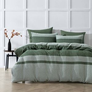 Dreamaker Herringbone 100% Cotton Quilt Cover Set Olive Queen Bed