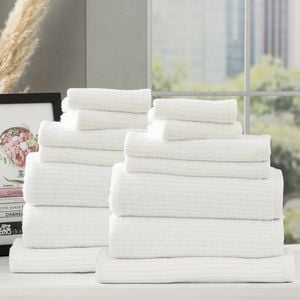 14pc Renee Taylor Cobblestone 650gsm Cotton Ribbed Towel Packs White