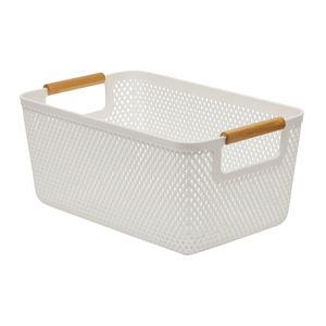 Stakt 6L White Mesh Storage Basket with Bamboo Handles