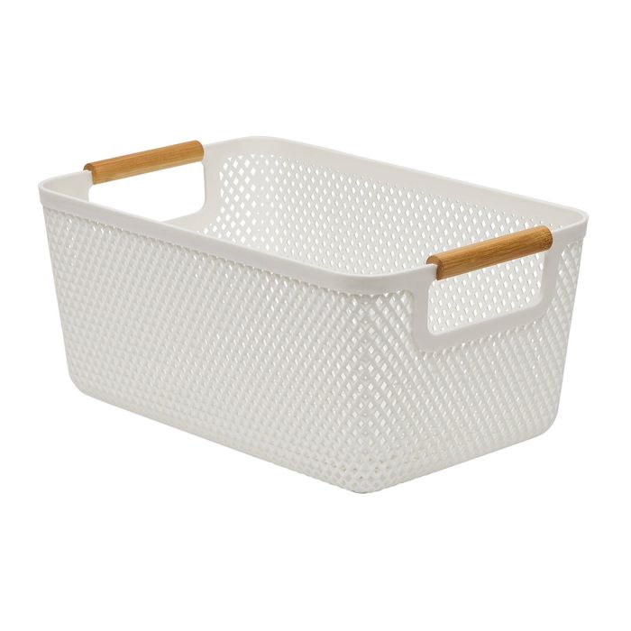 Stakt 6L White Mesh Storage Basket with Bamboo Handles