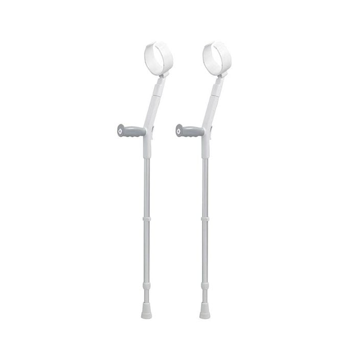 Forearm Crutches With Safety Cuff & Hinge - Adjustable Mobility Aid - Grey