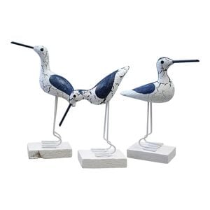 LVD 3pc Decorative 15cm MDF Bird Sculpture Figurine Set - Navy/White