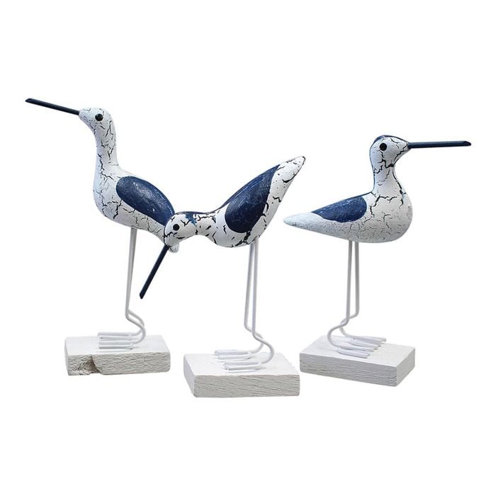 LVD 3pc Decorative 15cm MDF Bird Sculpture Figurine Set - Navy/White