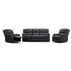Anderson 3+1+1 Seater Fabric Manual Recliner Sofa Lounge Chair Set Jet Dark Grey