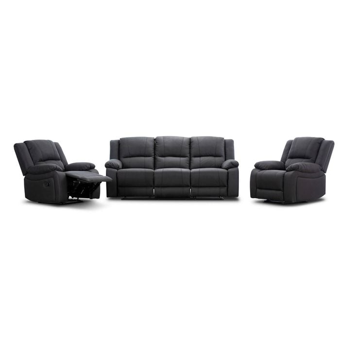 Anderson 3+1+1 Seater Fabric Manual Recliner Sofa Lounge Chair Set Jet Dark Grey