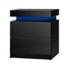 Oikiture Bedside Table RGB LED Nightstand Cabinet 2 Drawers Black