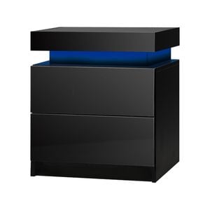 Oikiture Bedside Table RGB LED Nightstand Cabinet 2 Drawers Black