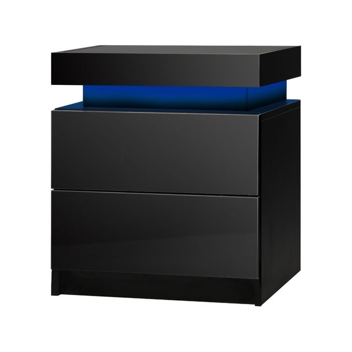 Oikiture Bedside Table RGB LED Nightstand Cabinet 2 Drawers Black