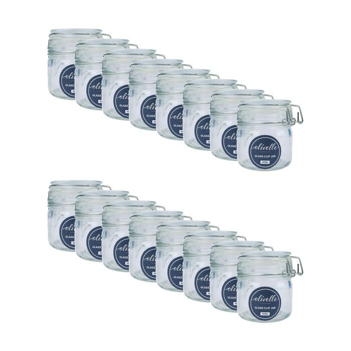 16PK Olivelle Glass Storage Jar W/ Metal Clasp & Airtight Clip Lid 100ml Clear