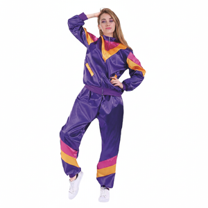 More Than Party Adult 80s Lady Track Suit Costume Purple Satin Like Retro S/M