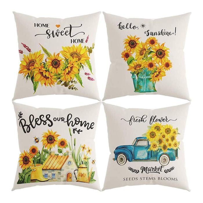 Catzon 4 Pcs Sunflower Throw Pillow Covers Summer Porch Home Decor 45X45cm-Set 10