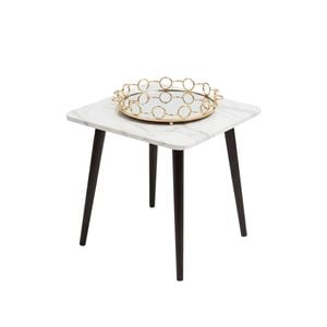 SOGA Home & Living Bundle – White Ceramic Table & Bronze Round Mirror Tray Organizer