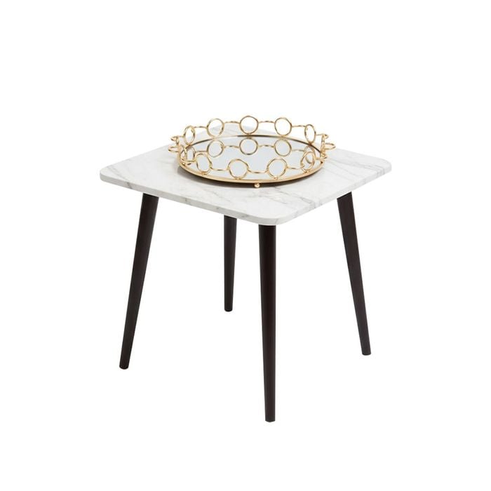 SOGA Home & Living Bundle – White Ceramic Table & Bronze Round Mirror Tray Organizer