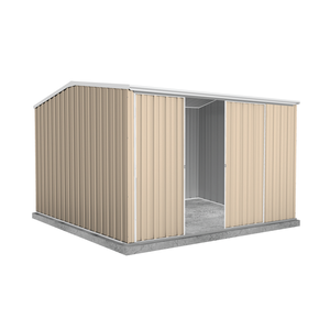 Absco Sheds 3.0 x 3.0 x 2.06m Classic Cream Ezislider Double Sliding Door Garden Shed