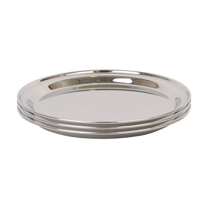 Argon Tableware 25.5cm Serving Platters - 3x Stainless Steel Chrome Dinner Tray Round Tray Plate Small Appetizer Serving Dishes