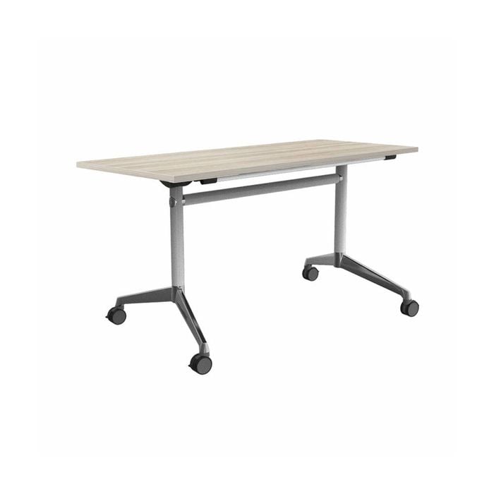 Olg Modulus Flip Table White And Silver Frame Nordic Maple Top L1600mm X W600mm