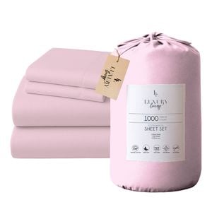 1000 Thread Count Cotton Rich Queen Bed Sheet Set 4-Piece Gift Pack in Pink