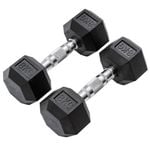 METEOR 8kg Pair Rubber Hex Dumbbells