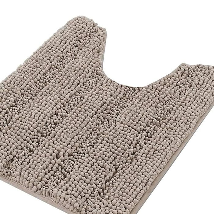 Smarcute 1 Piece U-shaped 50cm x 50cm Non-slip Thick Soft Chenille Bath Mat Rug Taupe
