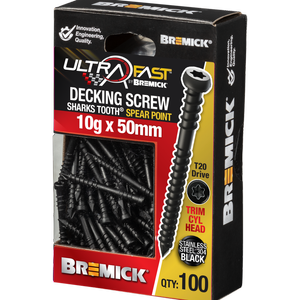Bremick 10G x 50mm Black Stainless Steel 304 T20 Trim Decking Screws 502TBL - 100 Pack NZ