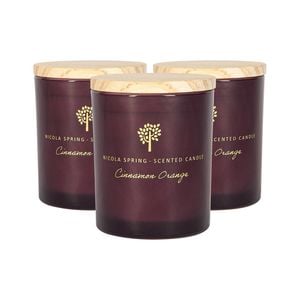3x Soy Wax Scented Candles - 130g - Cinnamon & Orange - Festive Spiced Scent Glass Jars Long Burn Fragrance Set