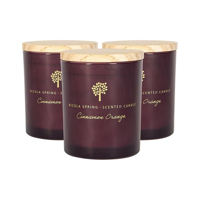 3x Soy Wax Scented Candles - 130g - Cinnamon & Orange - Festive Spiced Scent Glass Jars Long Burn Fragrance Set
