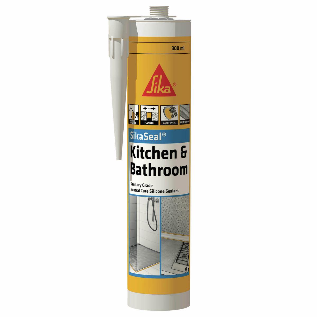 Sika 300ml White SikaSeal Kitchen And Bathroom Silicone Sealant ...