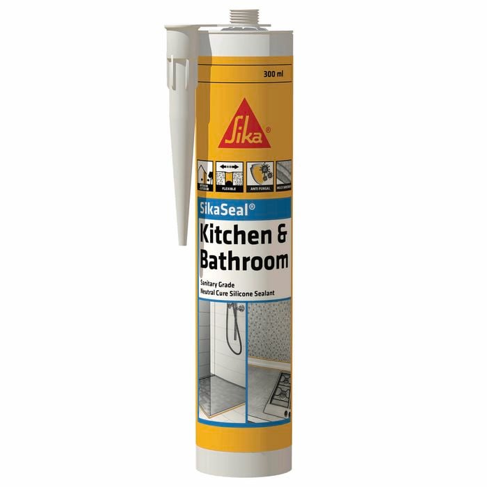 Sika 300ml White SikaSeal Kitchen And Bathroom Silicone Sealant 
