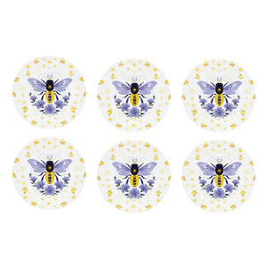 6pk Lvd Boho Bee Ceramic/cork Kitchen Trivet/placemat 25x25cm Multicoloured