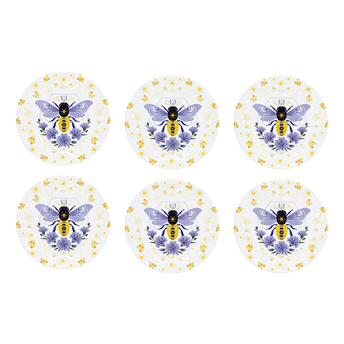 6pk Lvd Boho Bee Ceramic/cork Kitchen Trivet/placemat 25x25cm Multicoloured