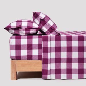 Dreamaker Remy Washed Cotton Yarn Dyed Check Sheet Set Berry Double