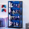 Ufurniture 160cm Display Cabinet with LED Light and Glass Doors 4-Tier Hallway Shelves Cabinet Bookshelf Storage Organizer Black