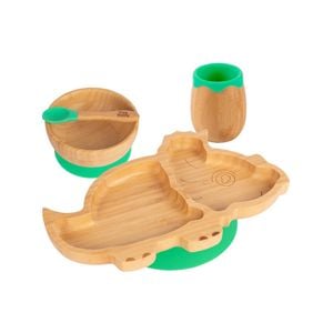Tiny Dining 4pc Dinosaur Bamboo Suction Baby Feeding Set
