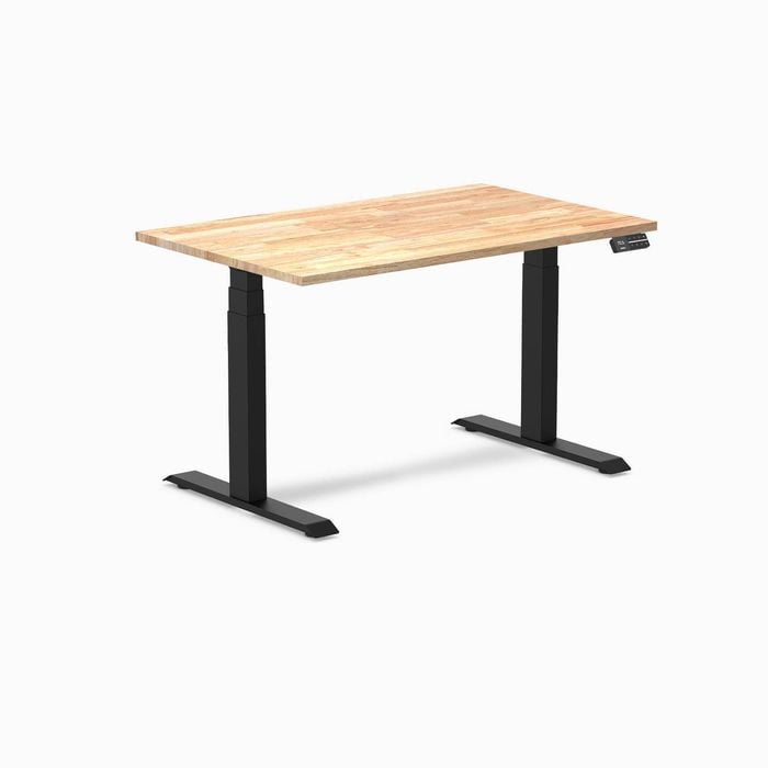 Desky Dual Natural Timber Rubberwood Sit Stand Desk 120x75cm Matte Black Frame Leg