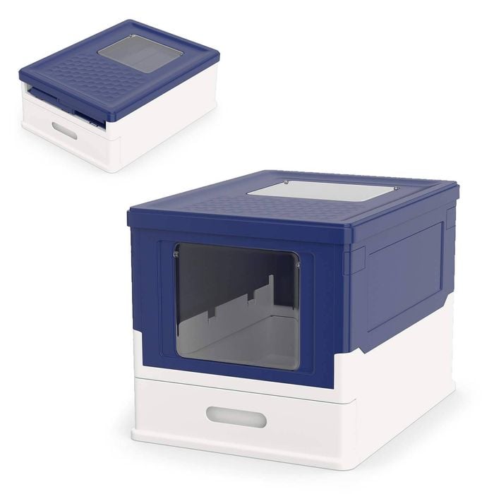 Costway Foldable Cat Litter Box Enclosure Toilet Pan Blue