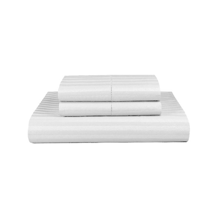 Dreamfields Super King White 1000TC Microfibre 1cm Stripe Soft Quilt Doona Duvet Cover Set