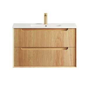 Attica Baia 900mm English Oak Fluted Vanity with Ceramic Top