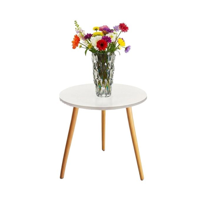 SOGA Home & Living Bundle – White Side Coffee Table & Clear Glass Vase for Modern Home Decor