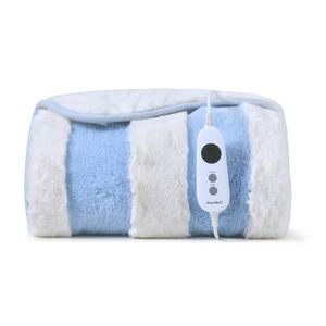Dreamaker Denver Carved Stripe Premium Faux Fur Electric Heated Throw Blanket Sky 130x160cm | Overheat Protection & Washable