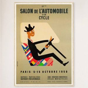 Galrie Vintage 1950s Salon de L'automobile Advertising Poster for Classic Car Lovers, Wood Frame, A1 60 x 84cm (23 x 33inch)