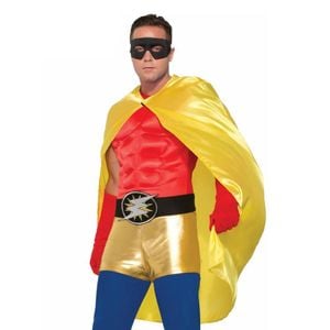Superhero Halloween Costume Cape for Adults in Yellow Satin, ADULT