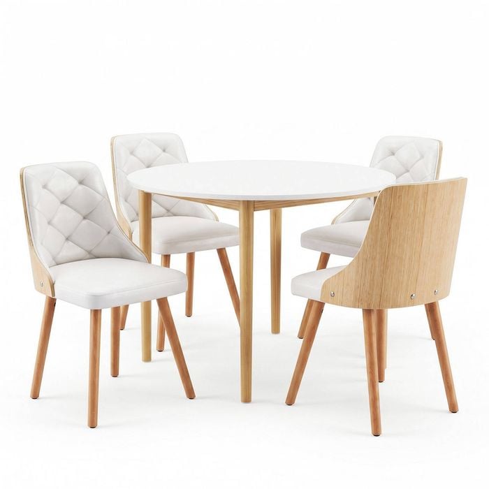 Artiss Dining Table And Chairs Set 5pcs Round 4 Pu Leather Seater Dining Set White