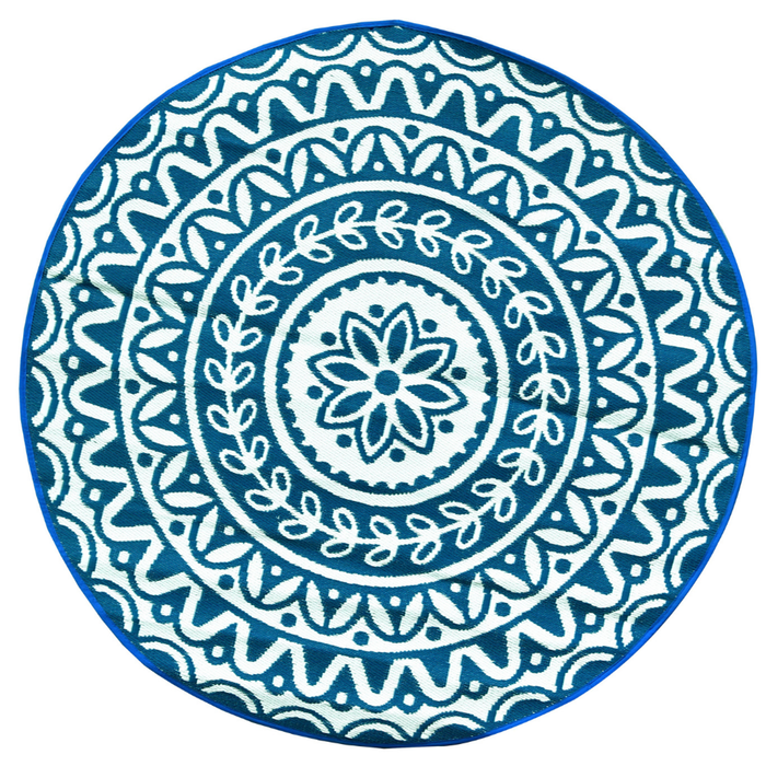 Fab Habitat 180cm Blue And White Pushpa Floral Recycled Plastic Reversible Outdoor Rug
