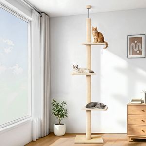BEASTIE Floor to Ceiling Cat Tree Scratching Post Beige 230-286cm
