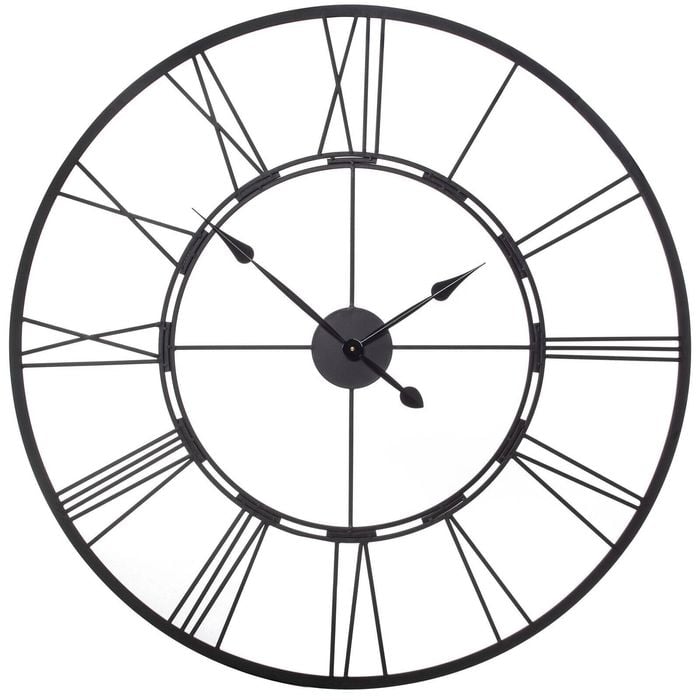 Jumbo Extra Large Roman Numeral Metal Frame Wall Clock in Black Matte 101x11x101cm - Analog Clock | N/A | N/A