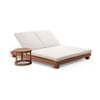 Santorini Double Sun Lounge Round Side Table Teak Look & Cream Cushions