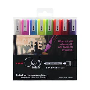 Uni Chalk Marker 1.8x2.5mm Bullet Tip Assorted (8pk)
