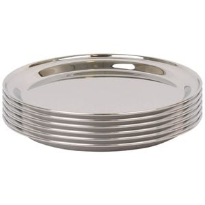 Argon Tableware 40.5cm Serving Platters - 6x Stainless Steel Chrome Dinner Tray Round Tray Plate Large Appetizer Serving Dishes